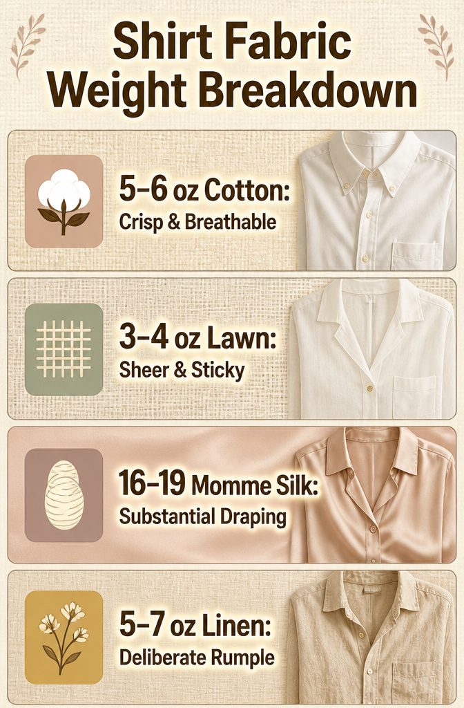Illustration of cotton shirt fabric weight breakdown.