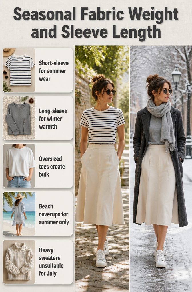 A summer outfit with a striped tee, midi skirt, and sneakers.
